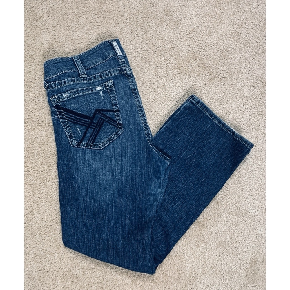 Ariat Real Women's Boot Cut Jeans Blue Stone Wash Thick Stitch Denim Size 33R